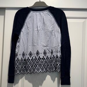 J.Crew Navy Blue Long Sleeve Top, Size Small, Lace Back